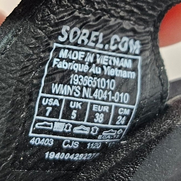 Sorel Sandels Womens Sz 7 Ella II Black Leather Flat Elastic Gore Ankle Strap - Picture 9 of 11